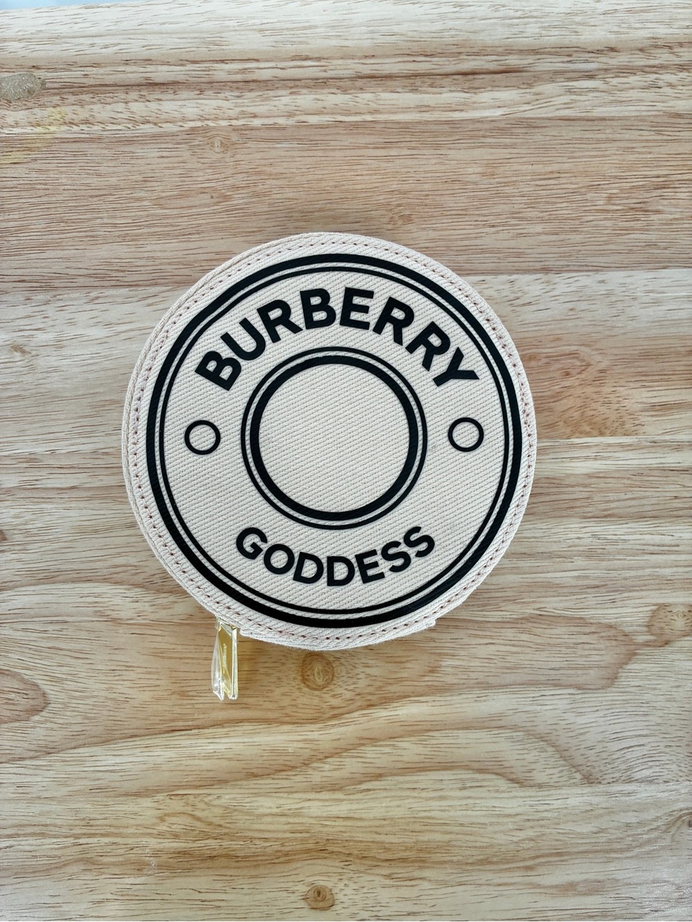 Burberry Goddess Beige Canvas Round Travel Jewelry Case Pouch